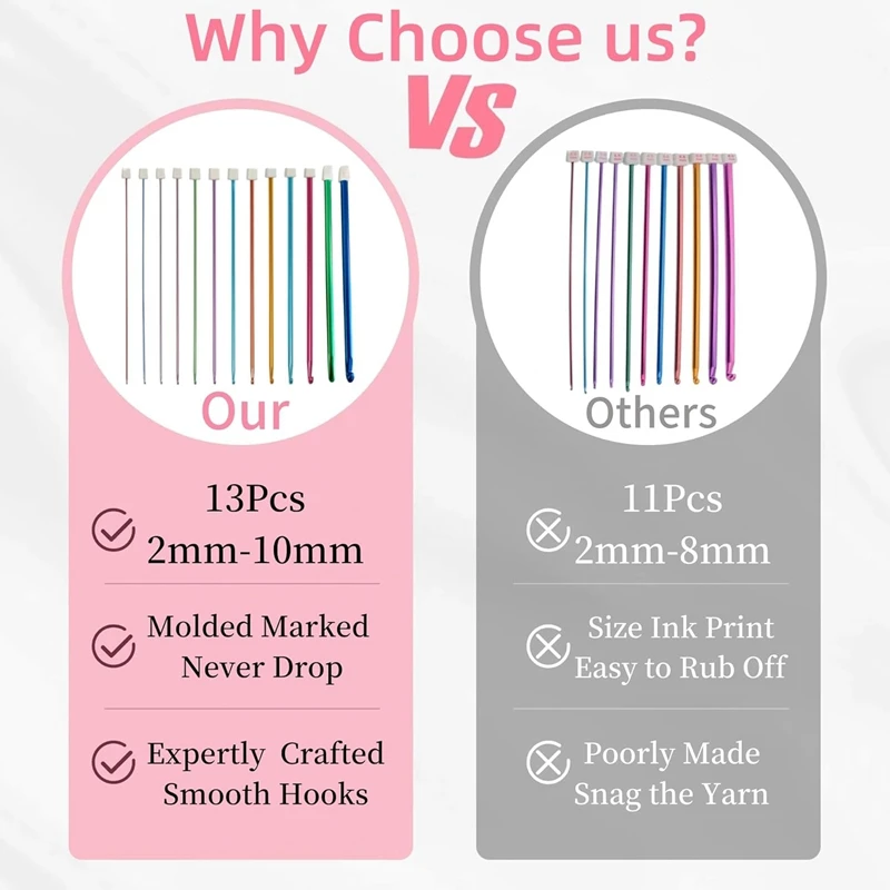 13 размеров (2-10 мм) Крючки для вязания 29 шт.