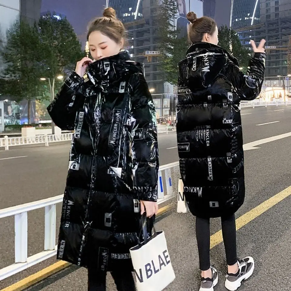 Warm Hooded Jacket Women's Clothing 2023 New Winter Glossy Cotton Print Coat Windproof Rainproof Thicken Long Parka Snow Jackets