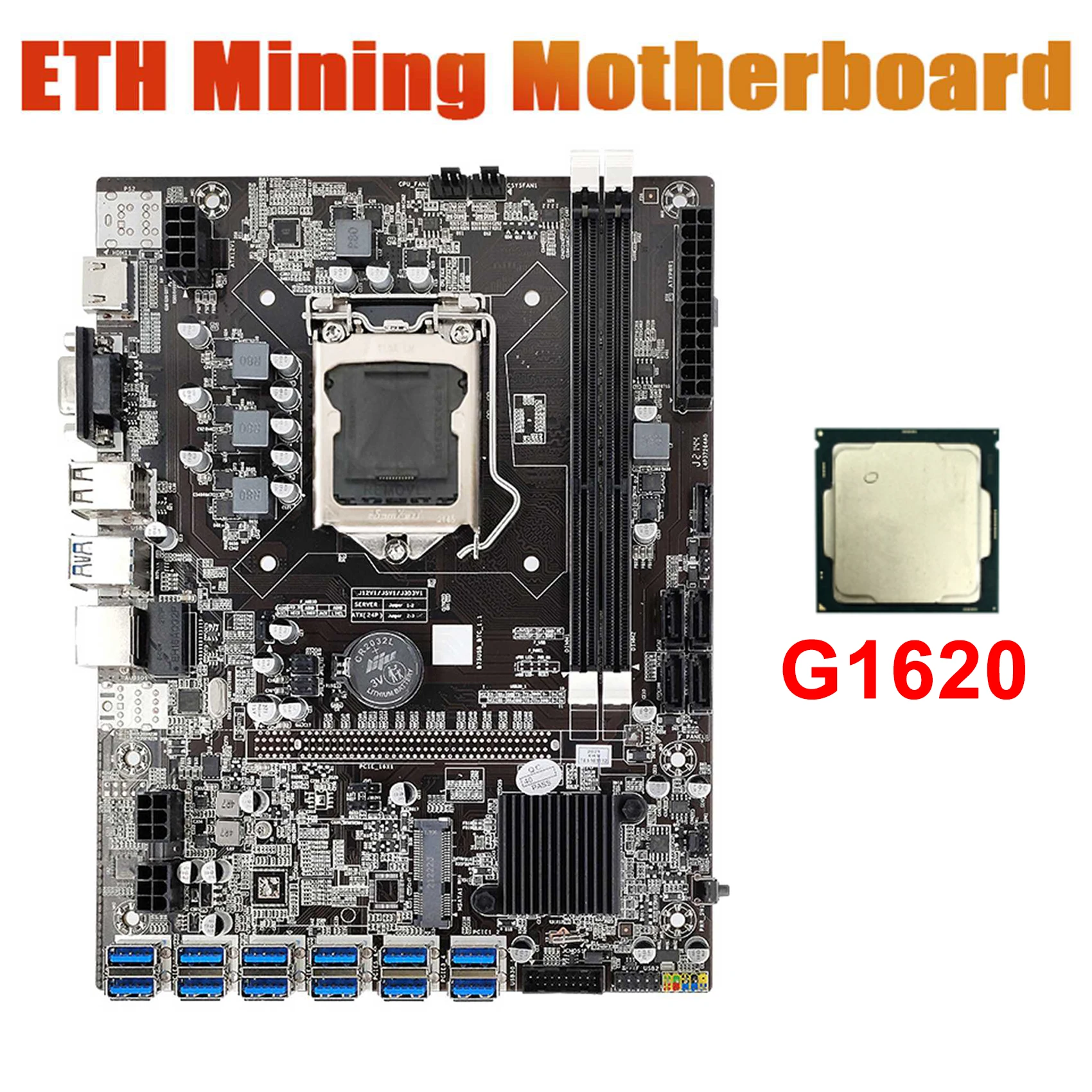 

Материнская плата B75 для майнинга, 12 USB-3,0/PCI-E X16, LGA 1155, G1620, для процессора DDR3, SATA, mSATA, HD, VGA, Биткоин, BTC, ETH