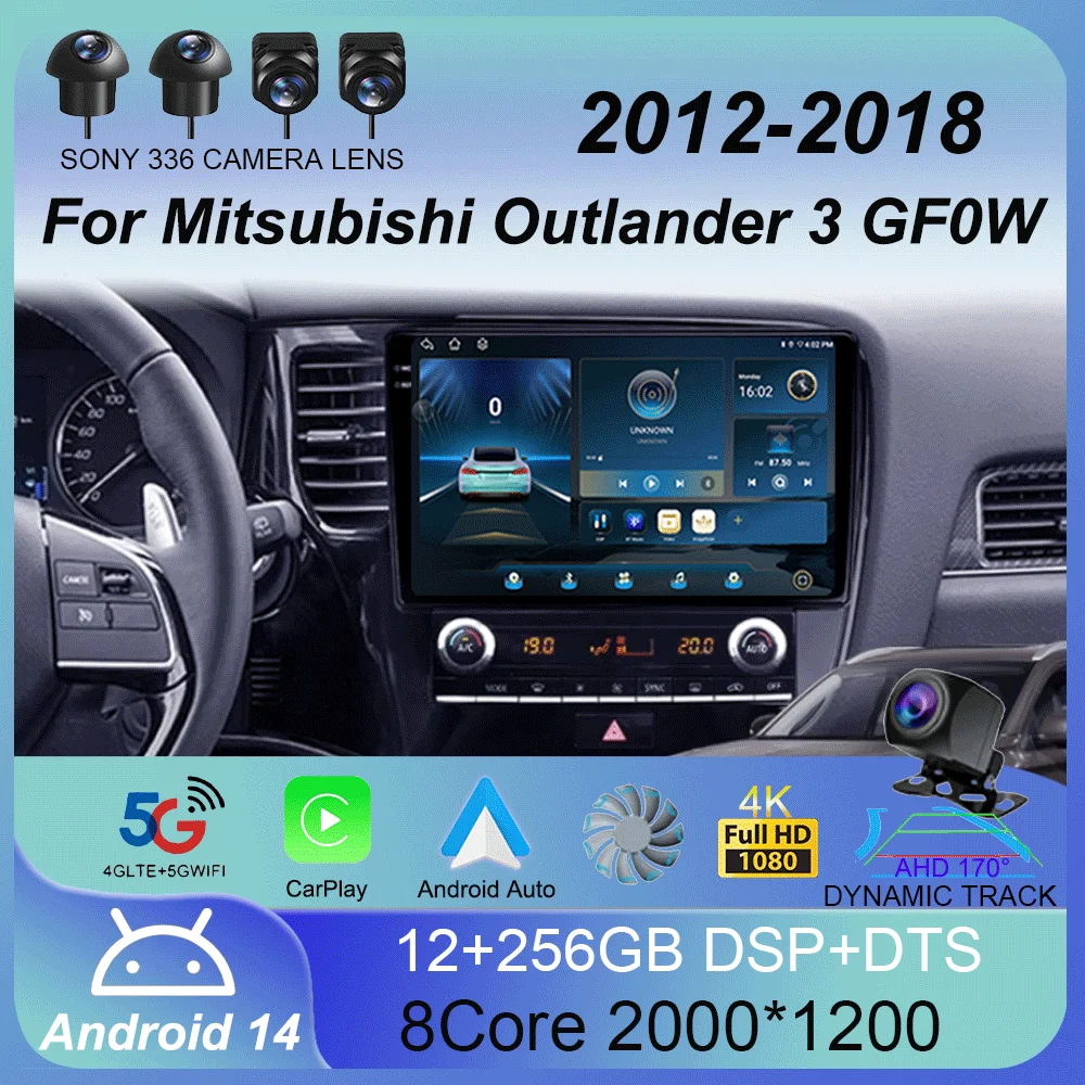 Android 14 Carplay Auto 2K экран мультимедийный автомобильный радиоплеер для Mitsubishi Outlander 3 GF0W
