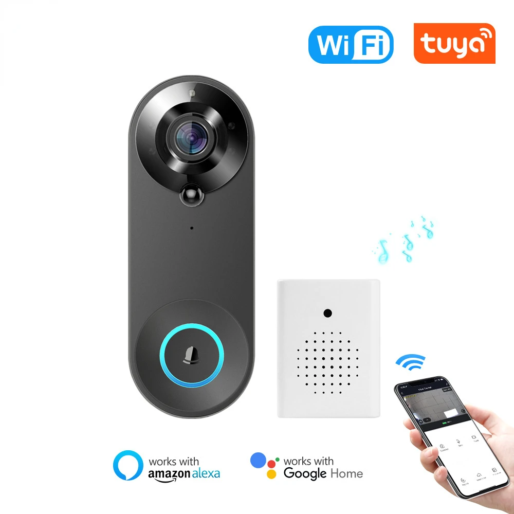 Tuya WiFi Doorbell Smart Life 1080P HD Wireless Outdoor Mini Door Bell IR Night Vision Camera Security Home Support Alexa Google