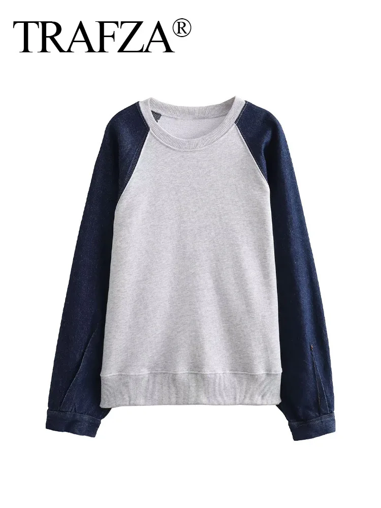

TRAFZA Woman Casual Cotton Pullovers Trendy Fashion O Neck Raglan Sleevess Slim Short Top Female Streetwear Women's Autumn Tops