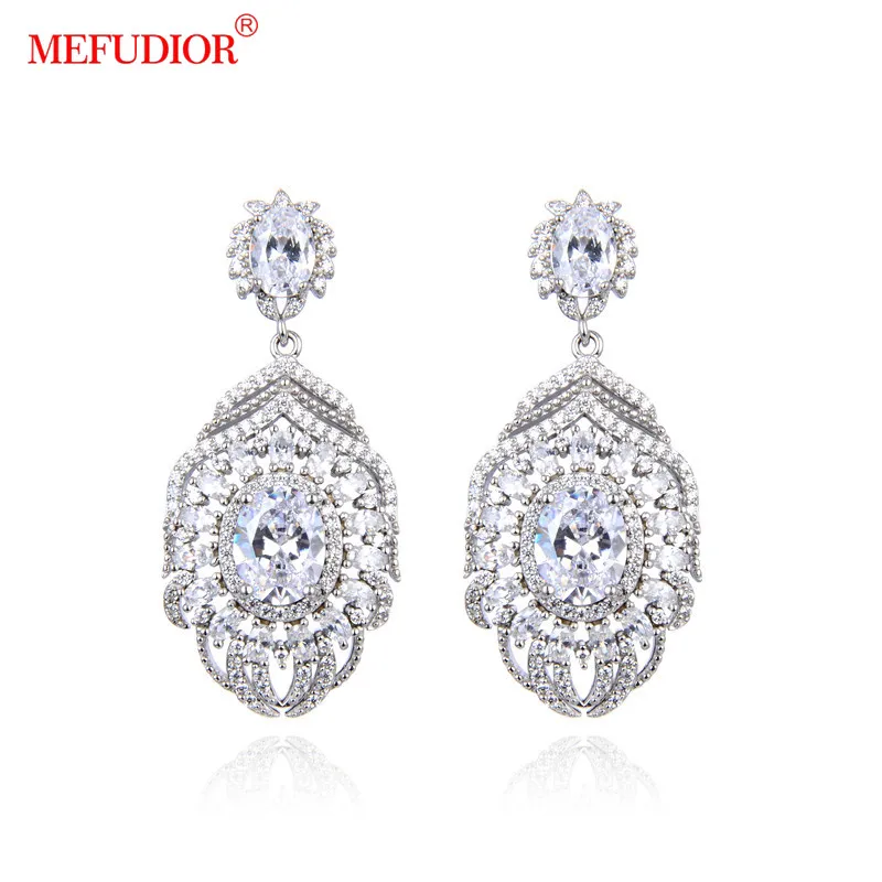 

MEFUDIOR, роскошная элегантная атмосфера, Женская Популярная модель из серебра 925 пробы с цирконом, серьги из перьев павлина XX12