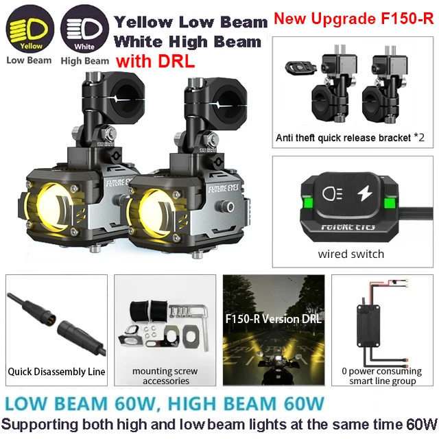 

FUTURE EYES F150 Прожектор для мотоцикла Противотуманные фары Ближний и дальний свет Фара Ультра яркая лампа Вспомогательный прожектор Вспышка линзы