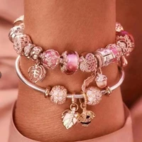 rose gold crystal charm bracelet women pink leaf bracelets and bangles fashion jewelry gifts girlfriend gift drop shipping