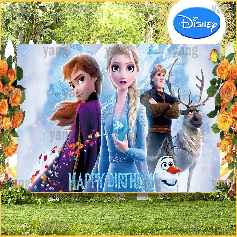 

Disney Custom Frozen Princess Elsa Anna Cute Sven Olaf Red Leaves Birthday Party Blue Iceberg Backdrop Photography Background