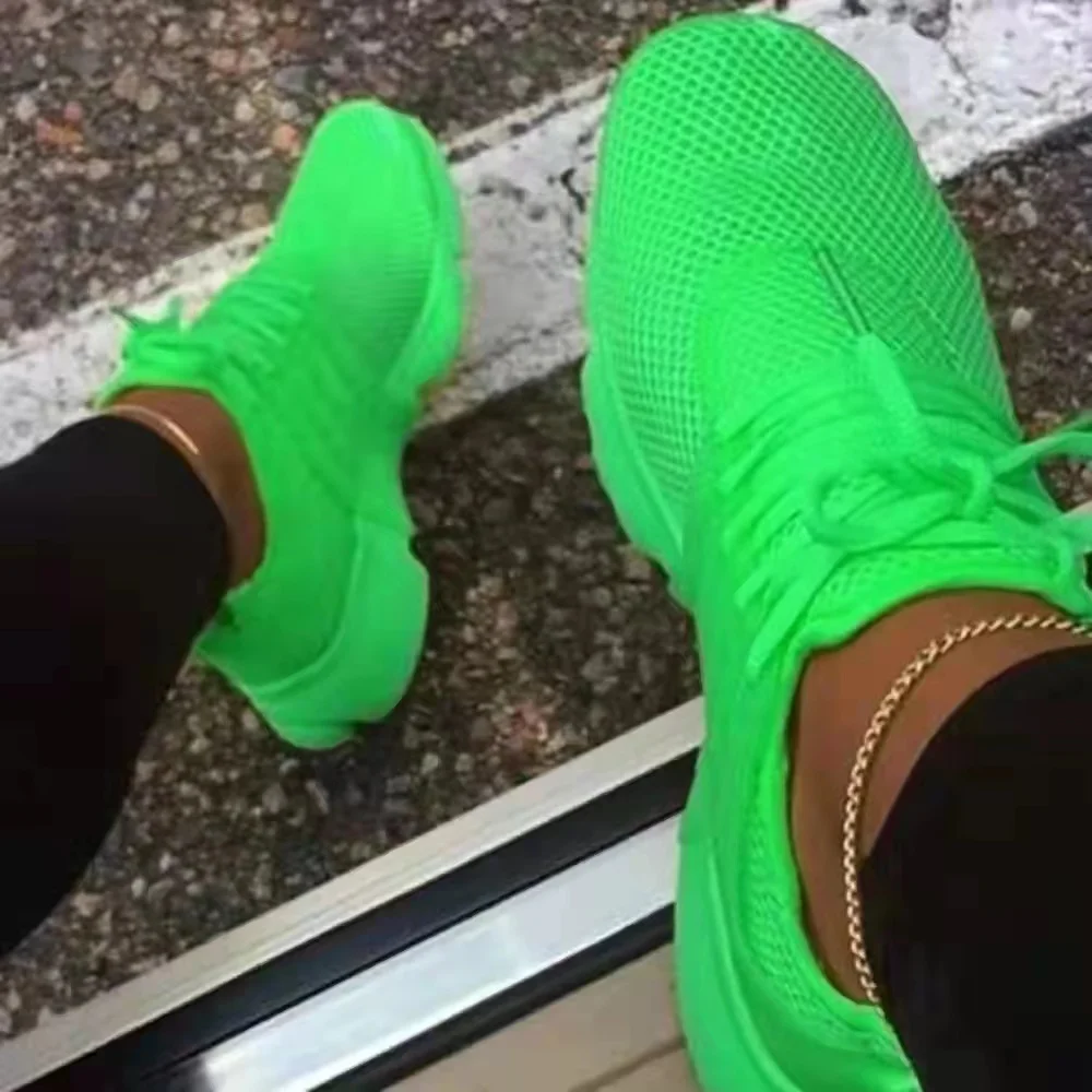 

Autumn Sneakers Women's Mesh Flats Shoes Woman Lace Up Breathable Casual Female Shoe Comfort Candy Color Solid Ladies Plus Size