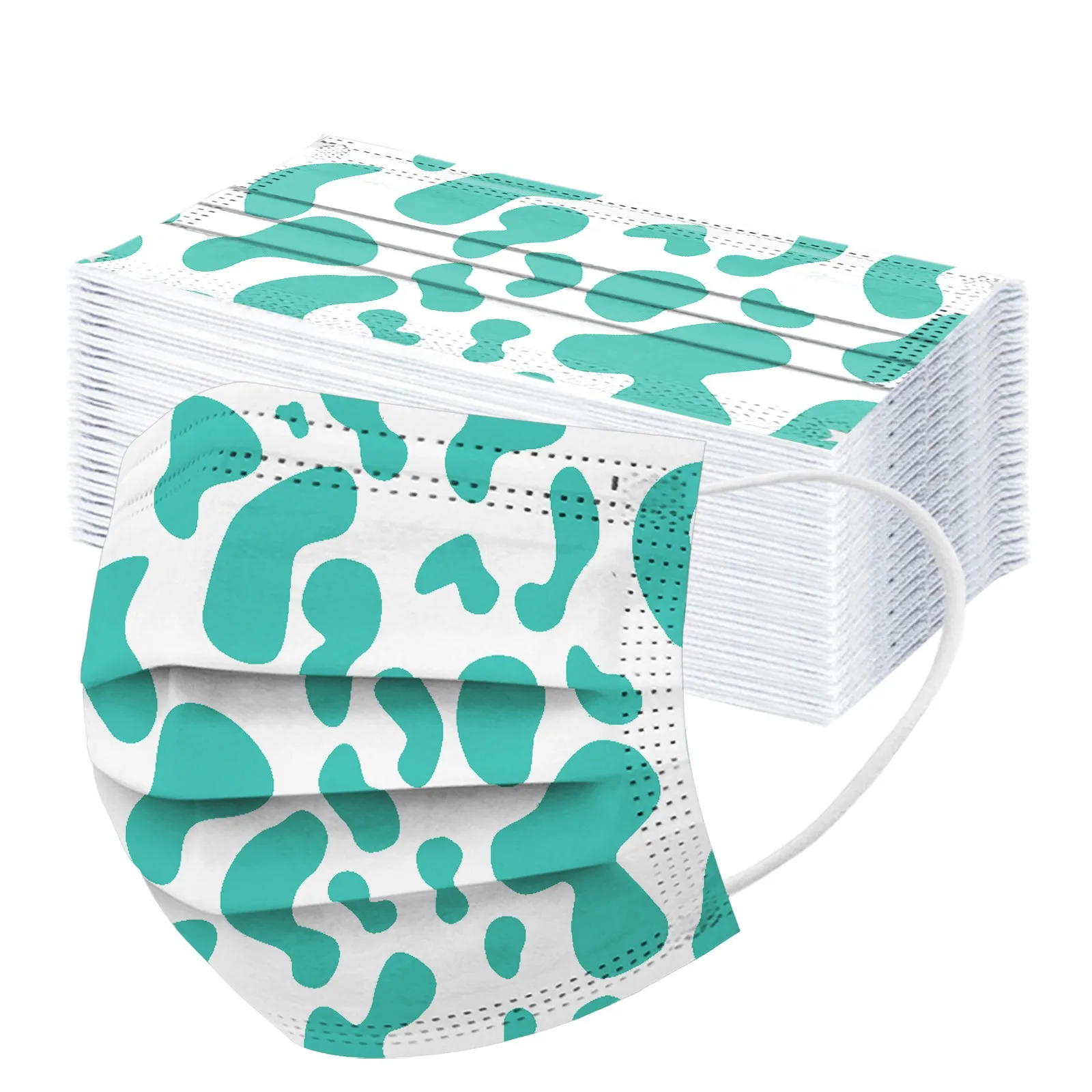 Маска одноразовая трехслойная с коровьим узором для взрослых лица космическим