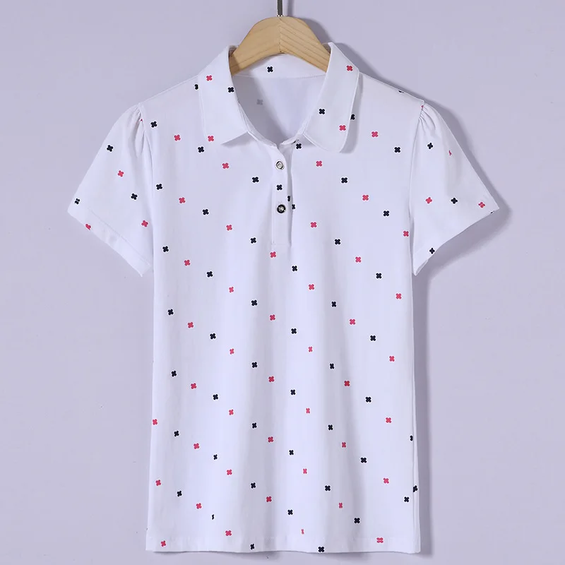 

Summer lapel print with polo shirt casual lapel lady black