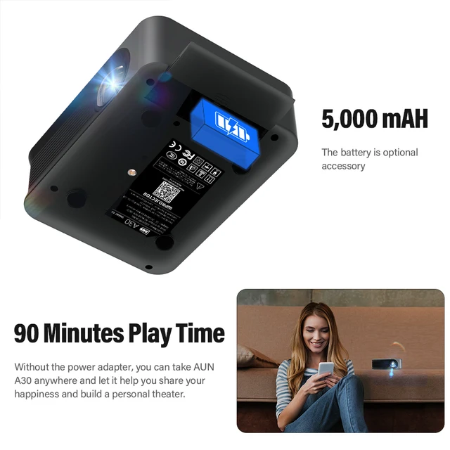AUN Mini Projector 4K A30 Smart TV Home Theater Cinema Portable WIFI Projectors Battery LED Beamer For Sync Phone 3D Movie 2
