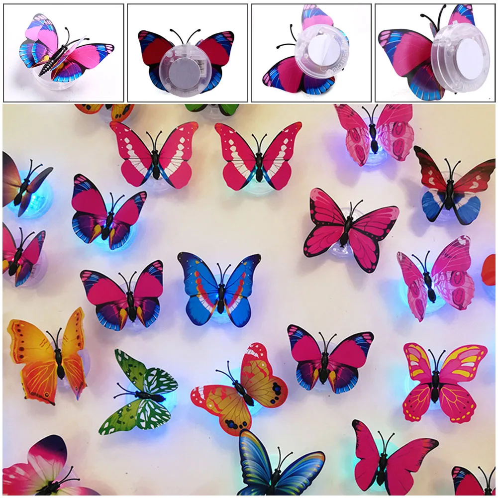

12pcs/lot Colorful Changing Butterfly LED Night Light Lamp Butterfly LED Wall Stickers Home Room Party Desk Wall Decor Lights