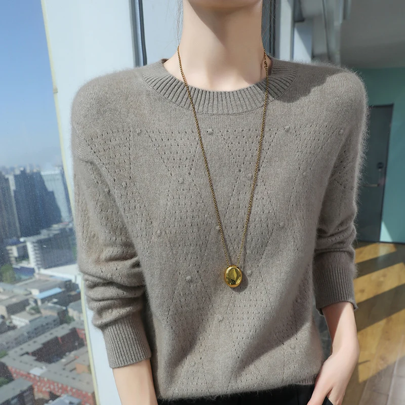 Новый зимний свитер из норковой шерсти с круглым вырезом женский пуловер вязаный