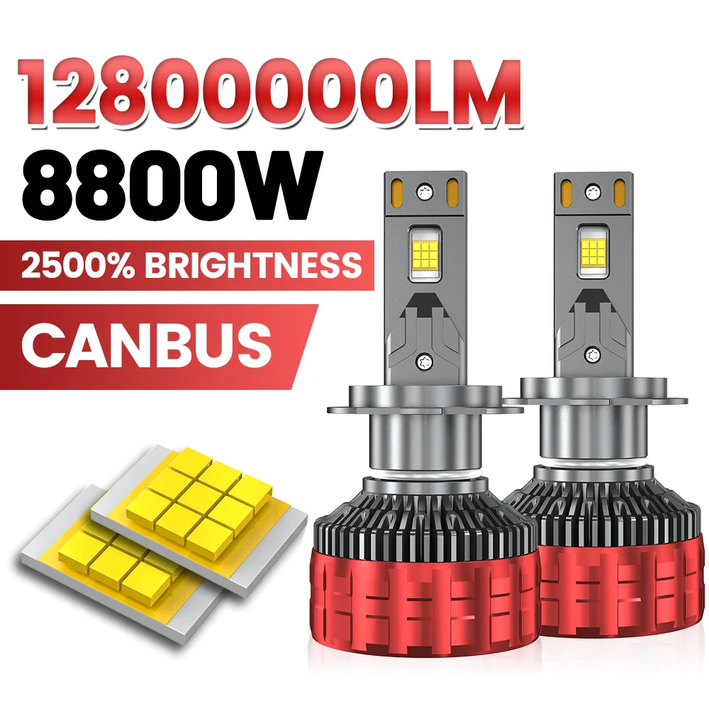 Фото 8800W H7 H4 H11 Светодиодная фара высокой мощности Canbus H1 9005 HB3 9006 HB4 9012 HIR2 9007 HB5 9008 H13 Турбо-лампа 6000K Автомобильный свет 12 В №1