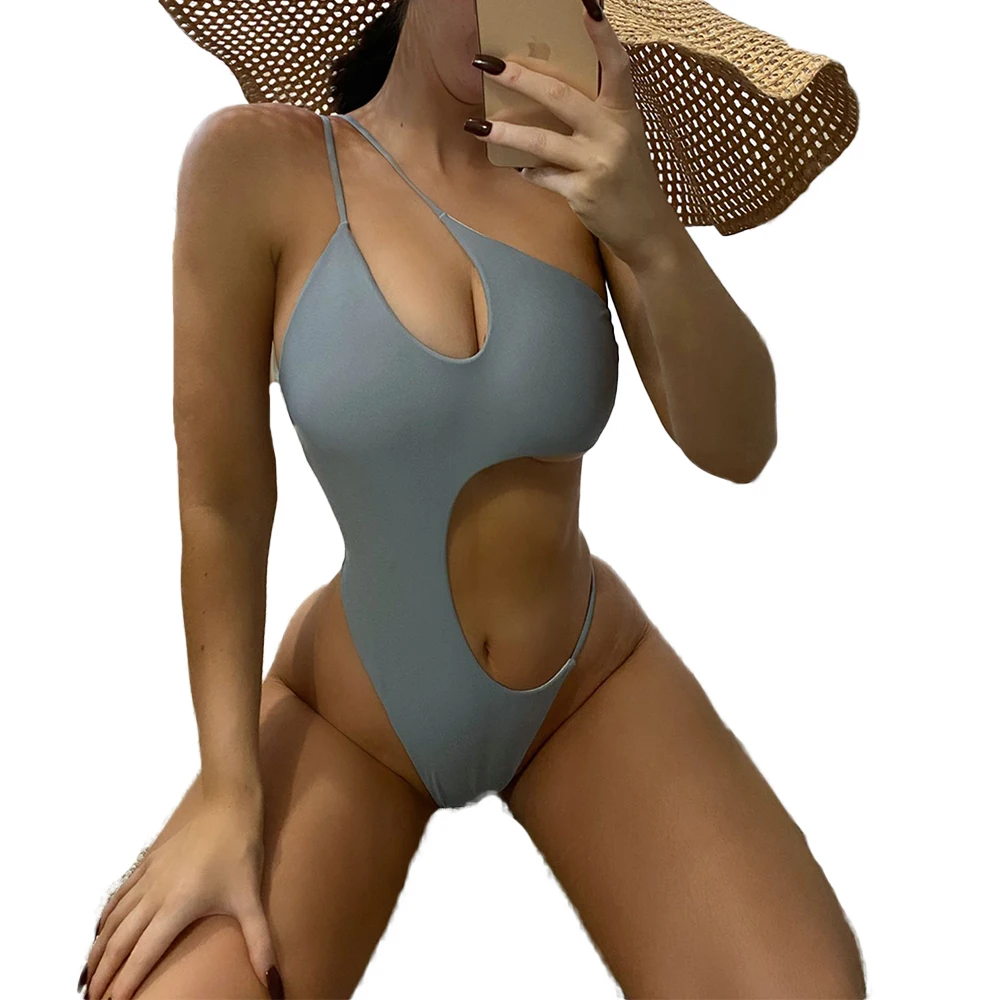 FS Sexy Gray One Shoulder Cut Out Micro String Swimwear Swimsuit Monokini Bikini Piece Bathing Suit Asymmetry Beachwear 2022 |