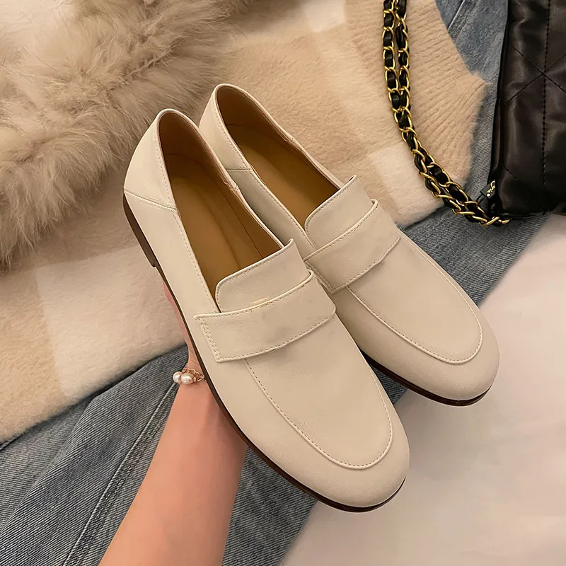 MKKHOU Fashion Loafers Shoes New High Quality Real Leather Round Head Gold Button Comfort Soft Sole Shoes Daily Light Shoes