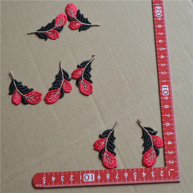 10 шт./лот размер 6*4 см блестящая черная красная цветочная аппликация вышитая