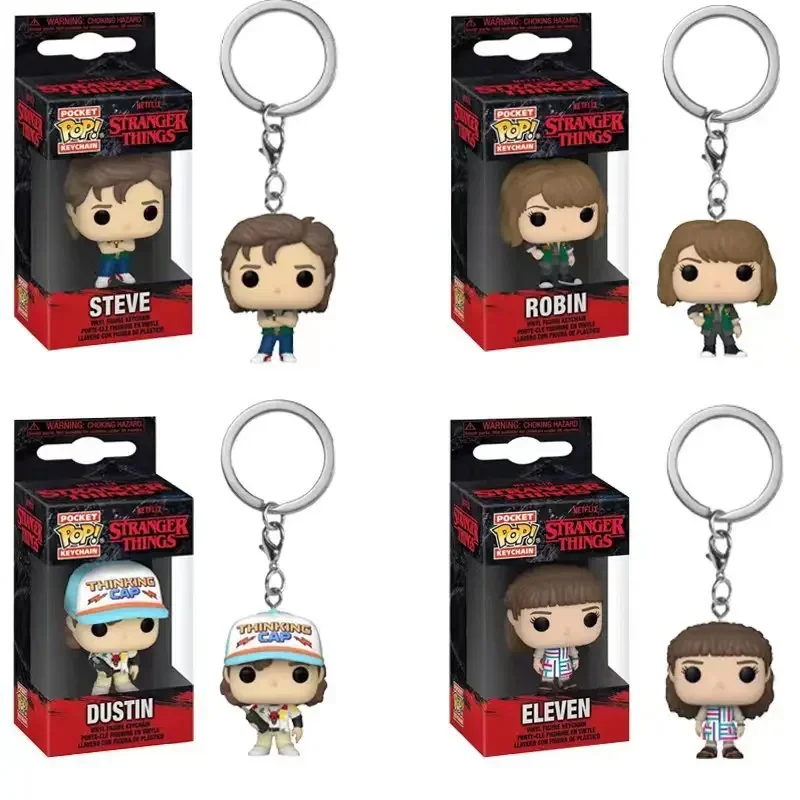 Фото Брелок Funko Pop Pocket Pop Stranger Eleven Robin Barb Steve Dustin, брелок для ключей, модель игрушки для взрослых и детей, подарочные игрушки №2