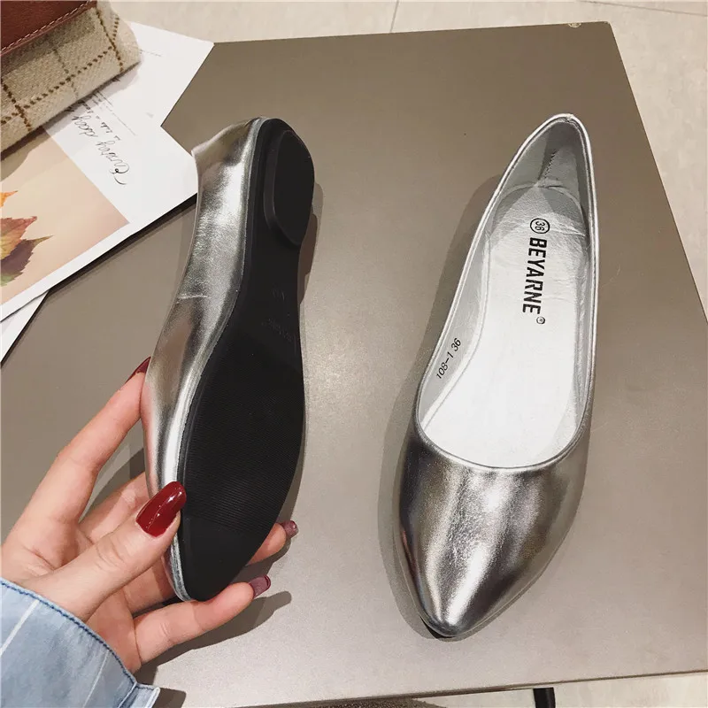 luxury ballet flat shoes for woman fashion boat shoes 2022 new zapatos de mujer Shiny Leather Soft Sole Comfortable ladies shoes