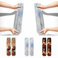 new french girls print ladies long socks harajuku fashion art middle tube socks cute kawaii casual breathable gift socks aldult