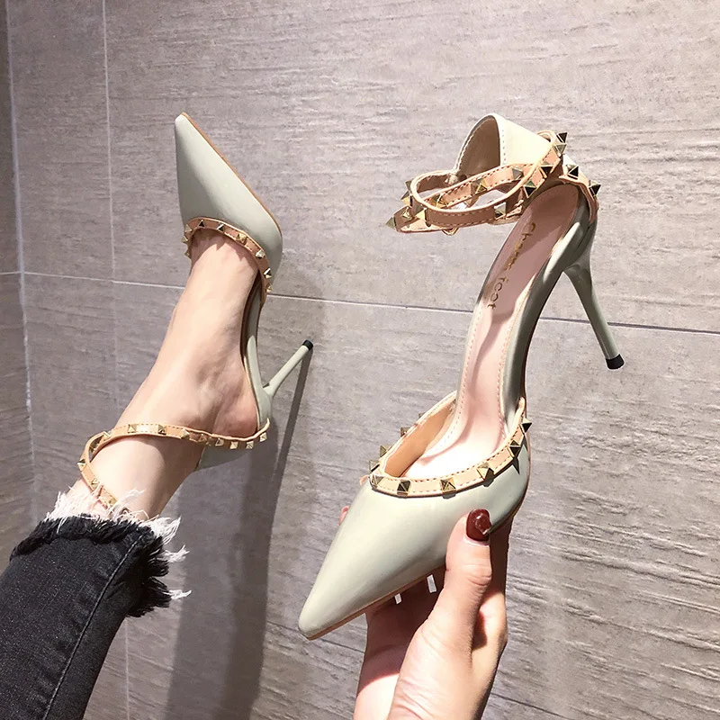 

Women's shoes Sandals 2021 new summer stiletto rivet fashion high heels sexy pointed female word belt