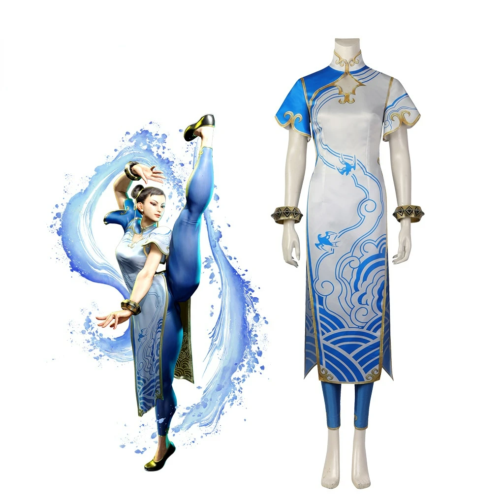 

NEW Game Chun-Li Cosplay Costume Fighter Cheongsam Outfit Printing Body Suit Japanese Fighter Chunli Sexy Suit Halloween Party