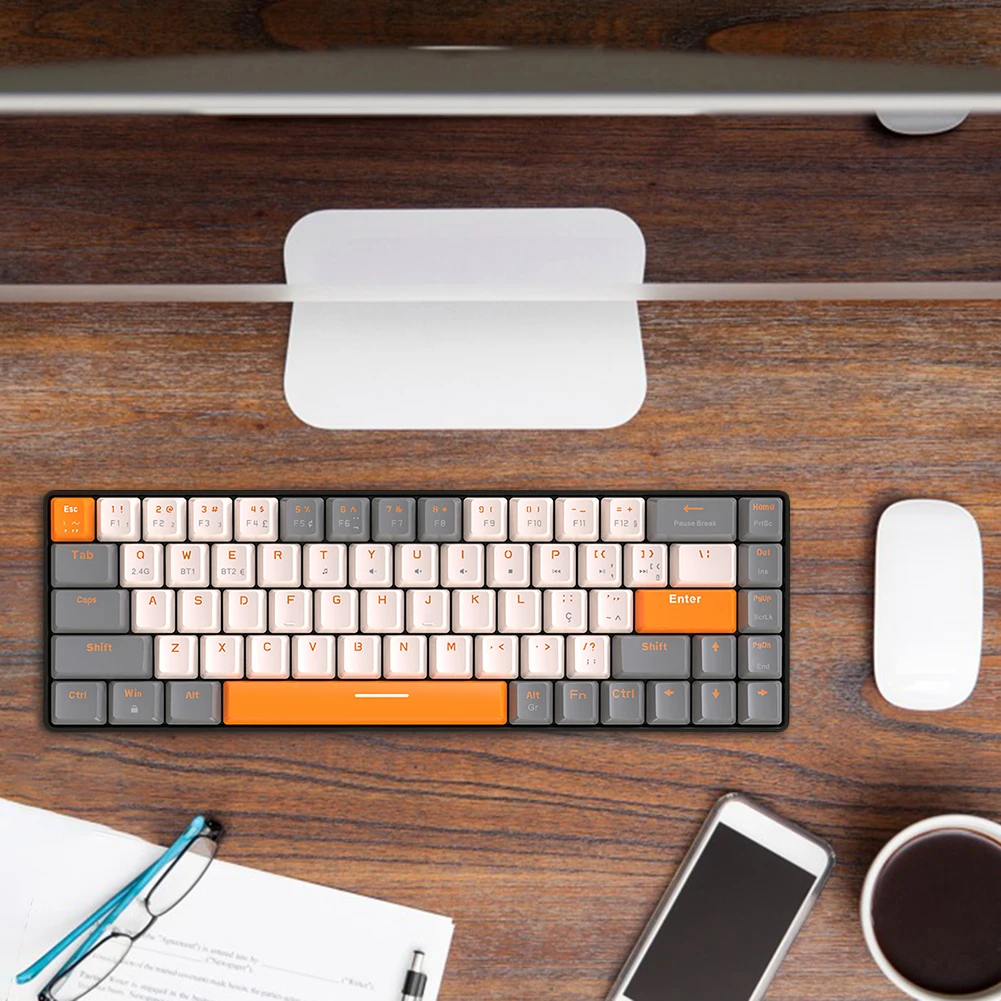 

Игровая клавиатура с двумя режимами, клавиатура с USB/портом Type-C, K68, клавиатура с горячей заменой, Bluetooth, совместимая Персонализированная клавиатура для компьютера и ноутбука