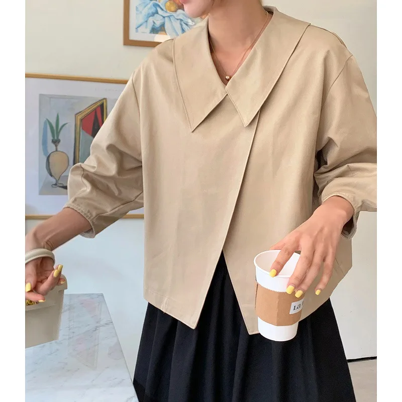 Niche Design Collar Drop-Shoulder Sleeve Loose Casual SlitCoat Cape Coat