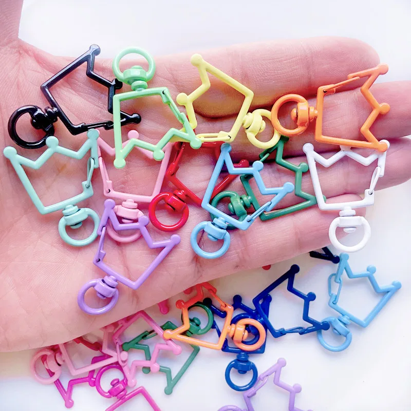 

10pcs Crown Keychain Spring Buckle Colored Keyring Clasp DIY Bag Clips Hook Dog Chains Buckle Connector Key Rings Jewelry