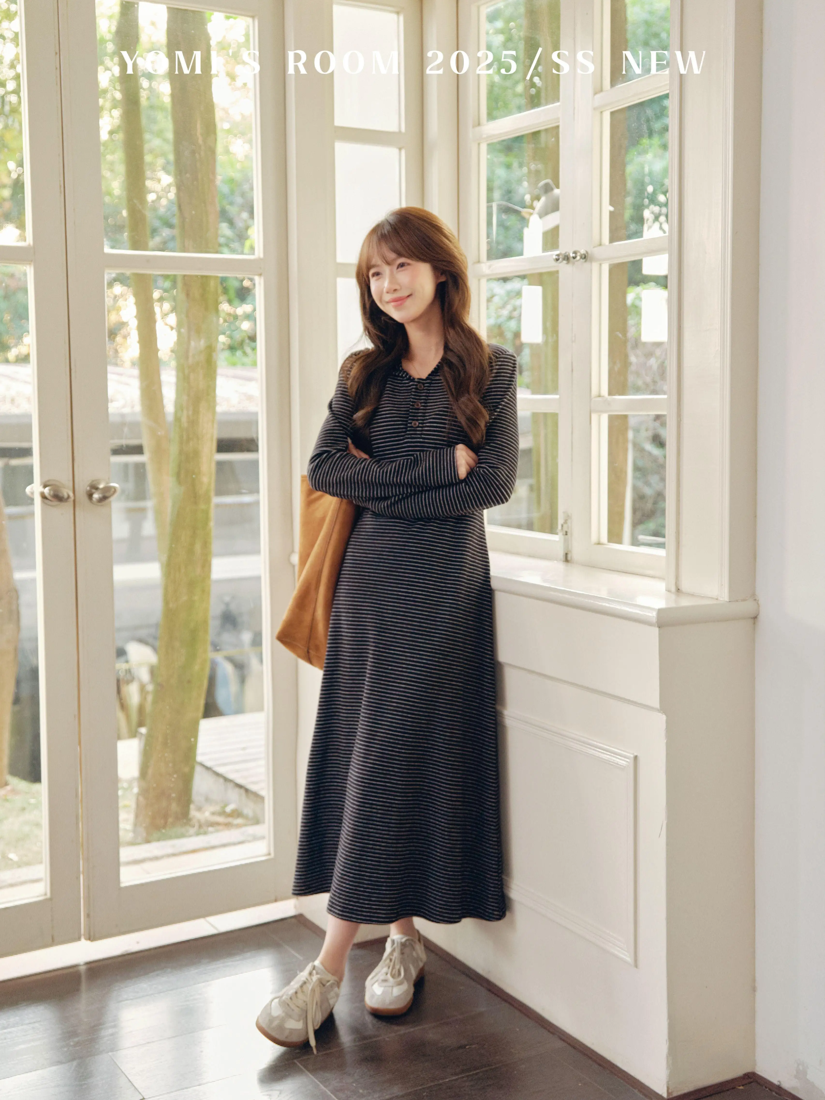 Yo Mi Yomi [Gray Holiday] Small Simple Casual Hood Stripe Knitted Skirt Women Early Spring Dress |