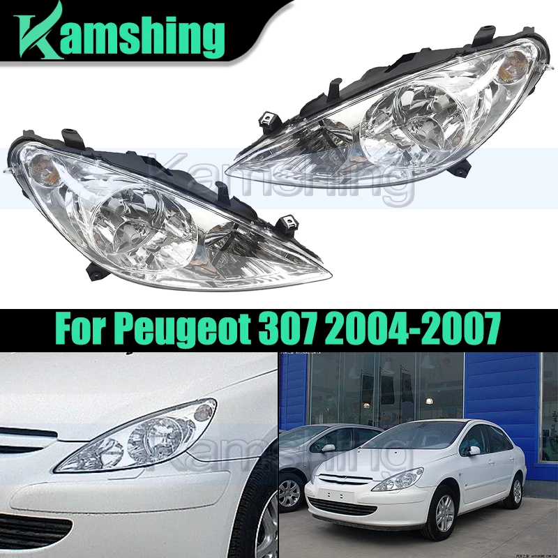 

1 пара фар переднего бампера для Peugeot 307 2004-2007, передняя фара, фара
