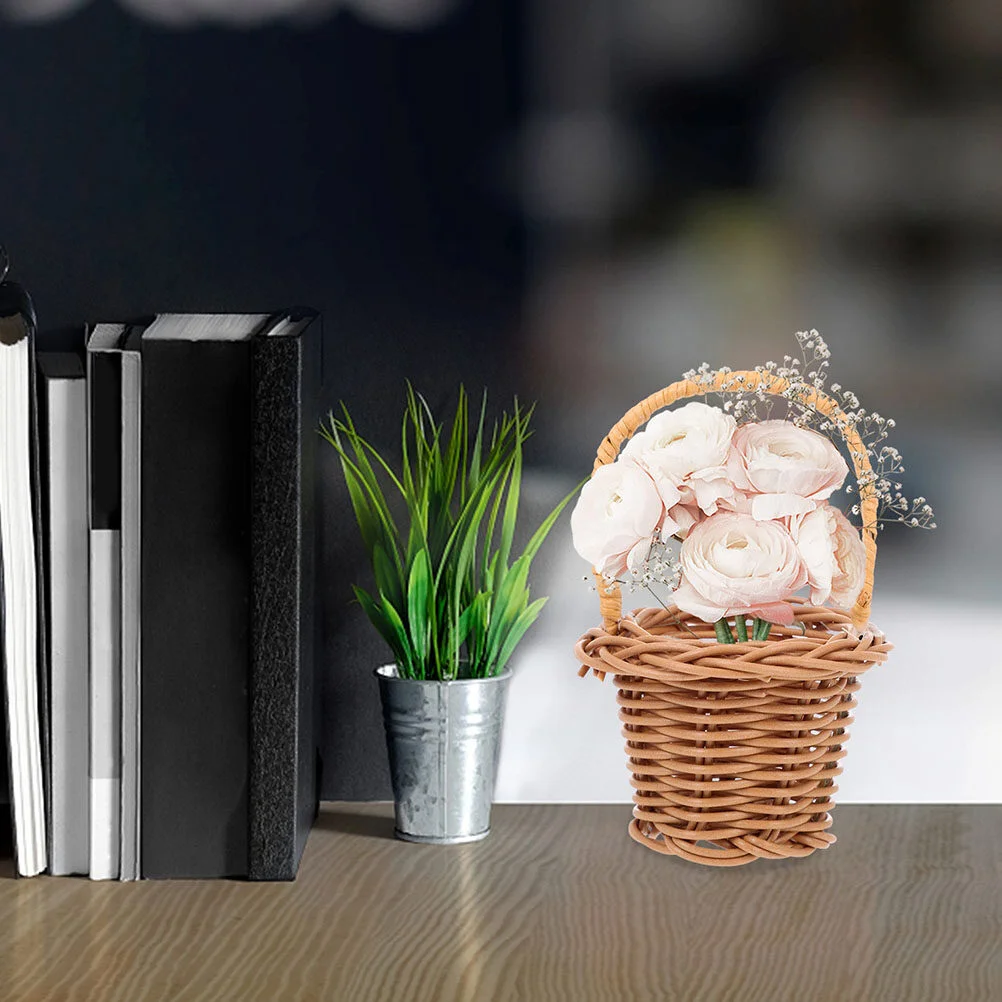 

10 Pcs Shopping Basket Mini Handle Tiny Woven Storage Farmhouse Small Rattan Flower Baskets Decorative