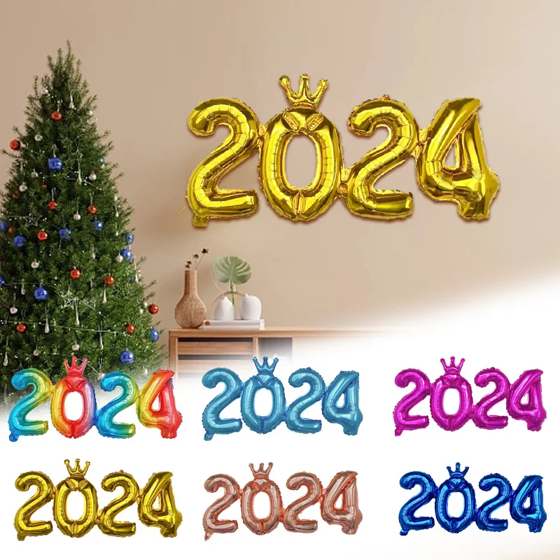 

Шары из фольги с цифрами на новый год 2024, розовый, золотой, серебряный шар, с Новым годом, Рождеством, фотообои, украшения для дома, Рождество