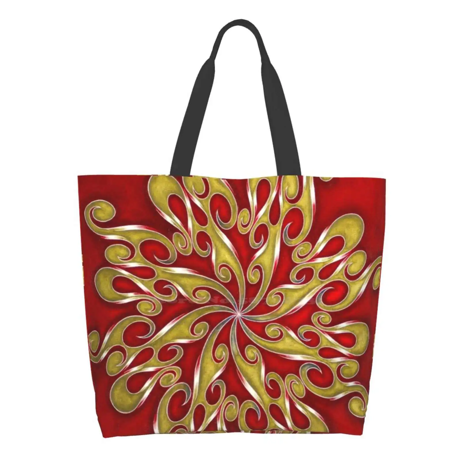 

R No. 7 Printed Casual Tote Large Capacity Female Handbags Mandala Swirl Wave Line Scroll Abstract Pattern