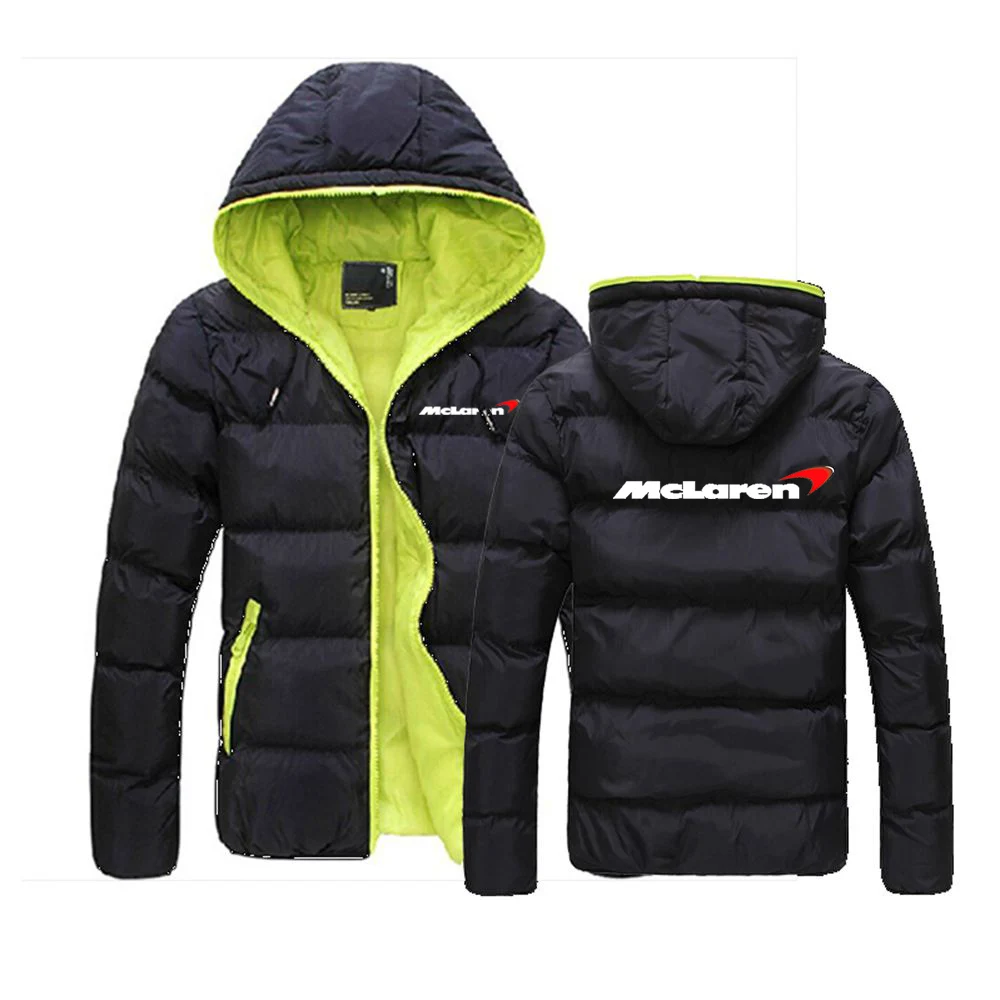 

2023 New McLaren Logo Printed Men's Jacket Color Block Zip Hooded Cotton Padded Long Sleeve Coat Slim Thick Outwear Jacket