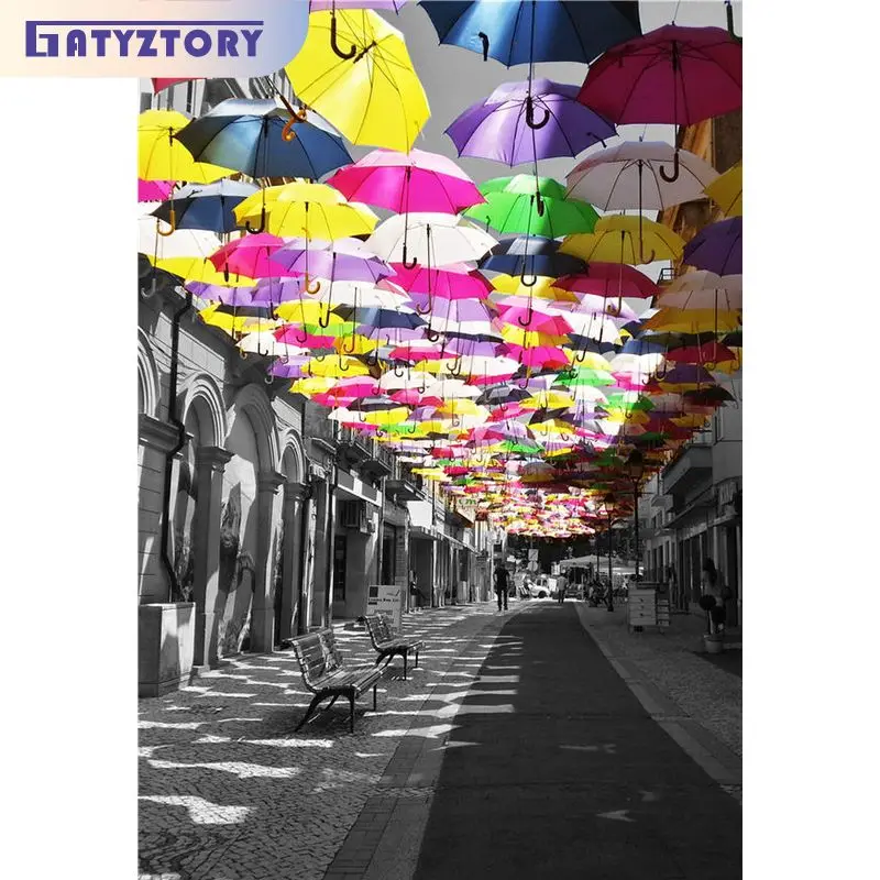 

GATYZTORY Acrylic Painting By Numbers Diy Crafts Street With Umbrella Coloring By Numbers Home Decors Unique Gift Picture Paint