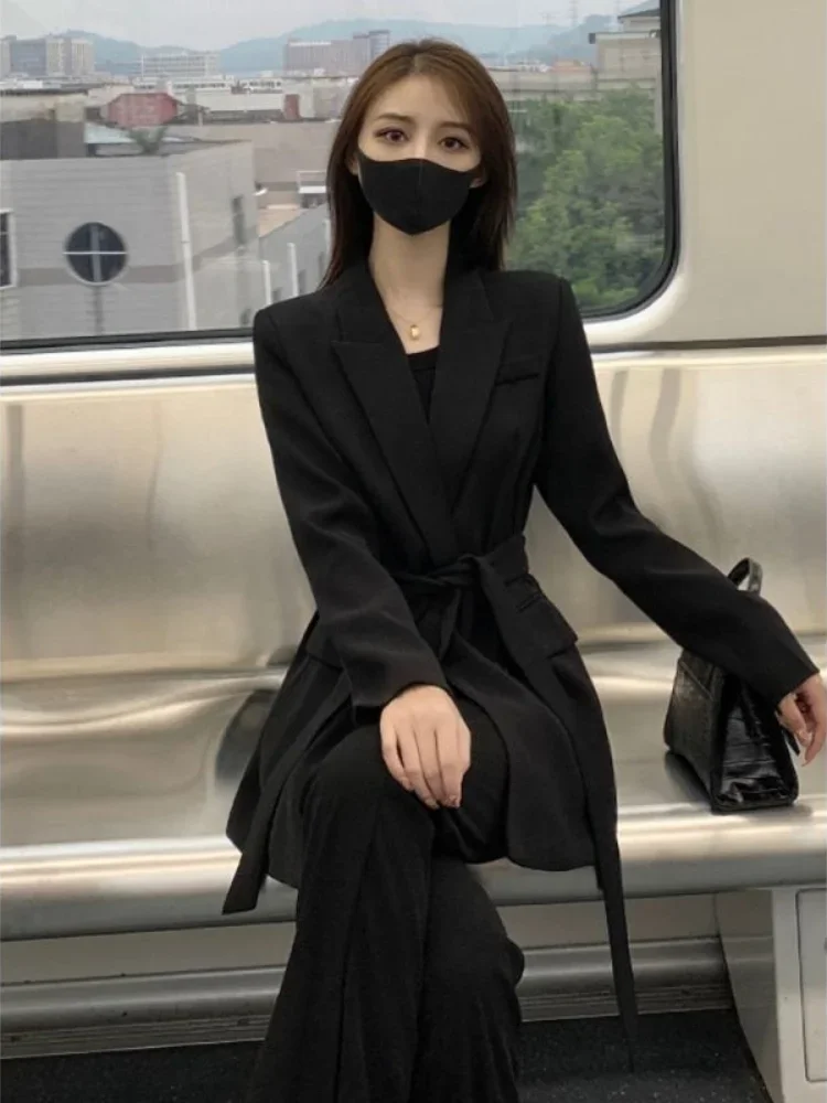 Женские брюки-багги осенне-зимние костюмы черный пиджак и брюки комплекты для