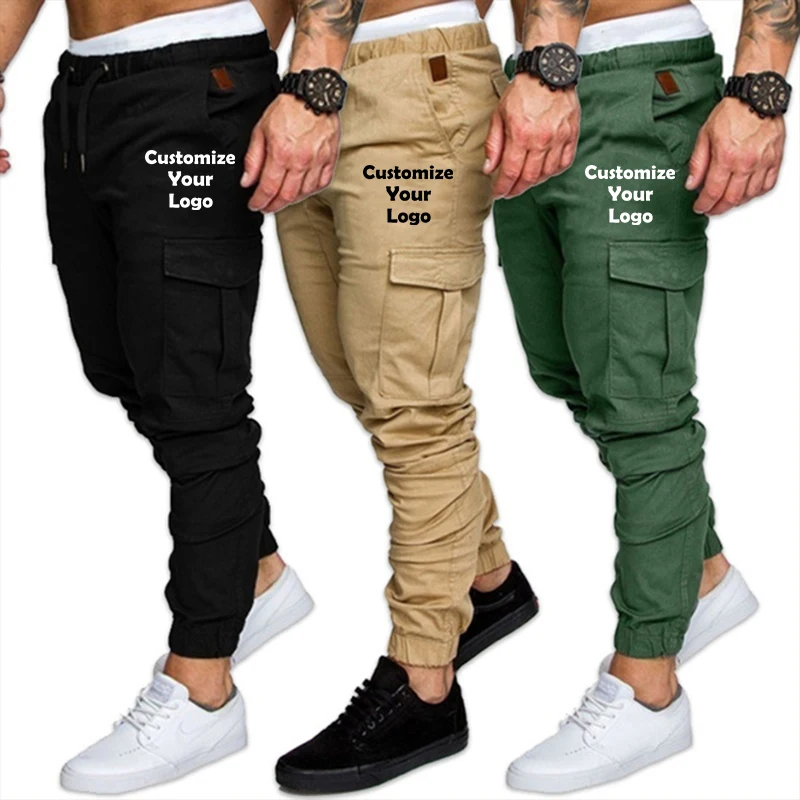 Custom Logo Casual Men Pants Big Pocket Hip Hop Harem Pants SweatpantsMens Joggers Men's Trousers pantalones Cargo Diy Your Logo