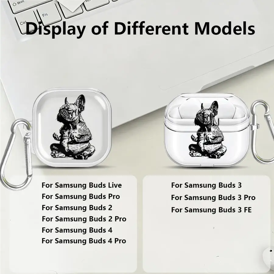 Фото Чехол для Samsung Galaxy Buds 4 Pro 2 4Pro 2Pro Live 3 FE 3Pro, прозрачный чехол для наушников с крючком и принтом в виде бульдога №5