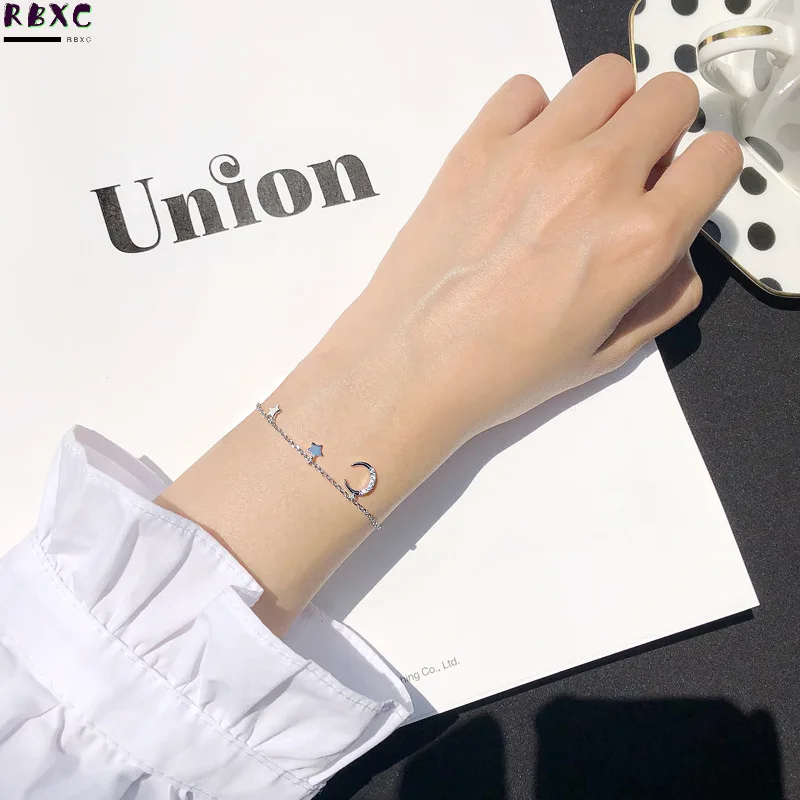 

925 Sterling Silver Bracelet female Moon Star Diamond Bracelet female Korean version simple student Mori girlfriends jewelry