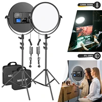 neewer 2 pack round led video light with 2 4g wireless remote stand lighting kit10 6 inch 30w dimmable bi color 3200 5600k