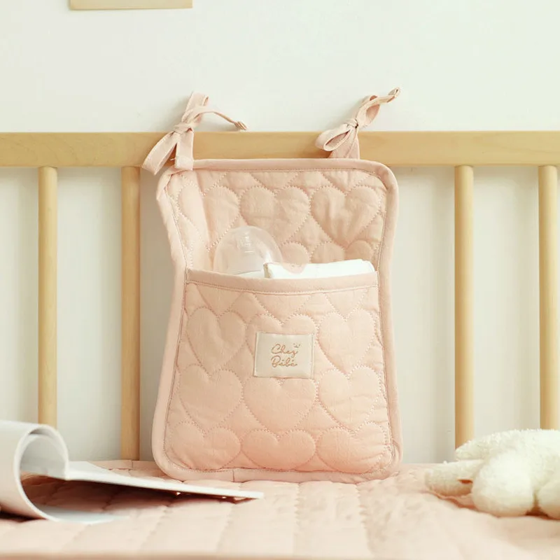 Cute Pink Portable Baby Storage Bag Nappy Organizer Multifunctional Newborn Bed Headboard Diaper Bag for Kids Baby Bedding Items enlarge
