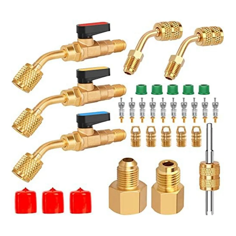 

1Set Air Conditioning Angle Ball Valve Replacement Parts Accessories Fit For R410A R134AR12 R22 AC HVAC For Mini Split System