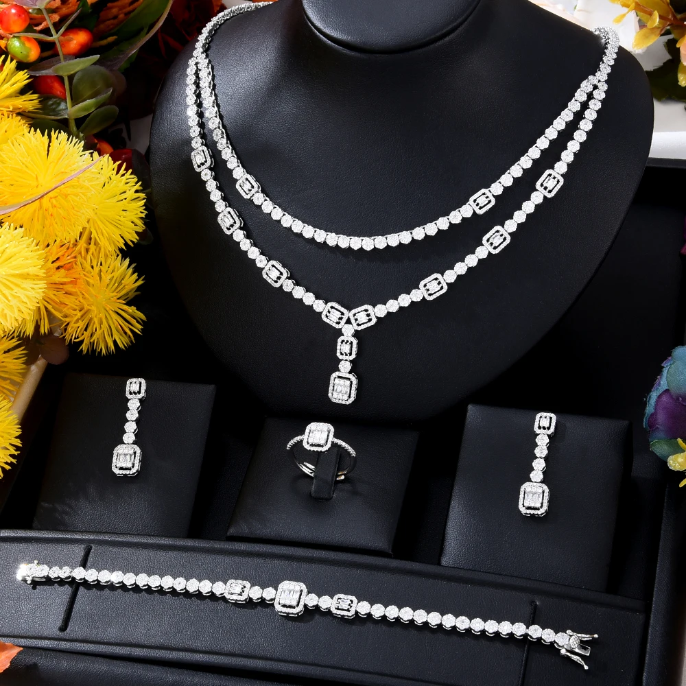 Роскошный бутик GODKI, ожерелье, серьги, кольцо из циркония в Африканском и индийском стиле невесты, 4 шт., модный набор ювелирных изделий из Дуб...
