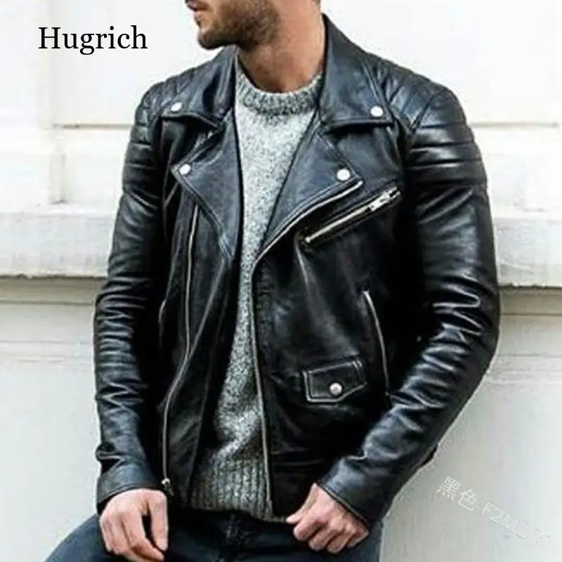 

Spring Fall Fashion Men Red Zipper PU Jacket Coat Long Sleeve Lapel Casual Slim Leather Jacket Coat