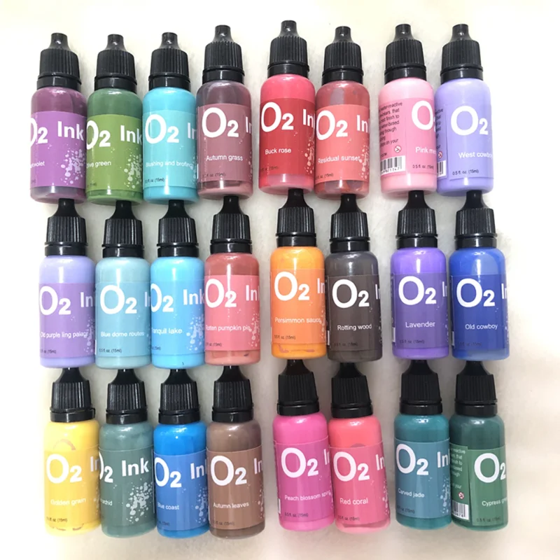 

24Kinds O2 Distress Ink Pad Fluid Vintage Oxide Printing Pad Clear Stamp Smudge Effect Retro Printing for Dyeing Card 0.5oz