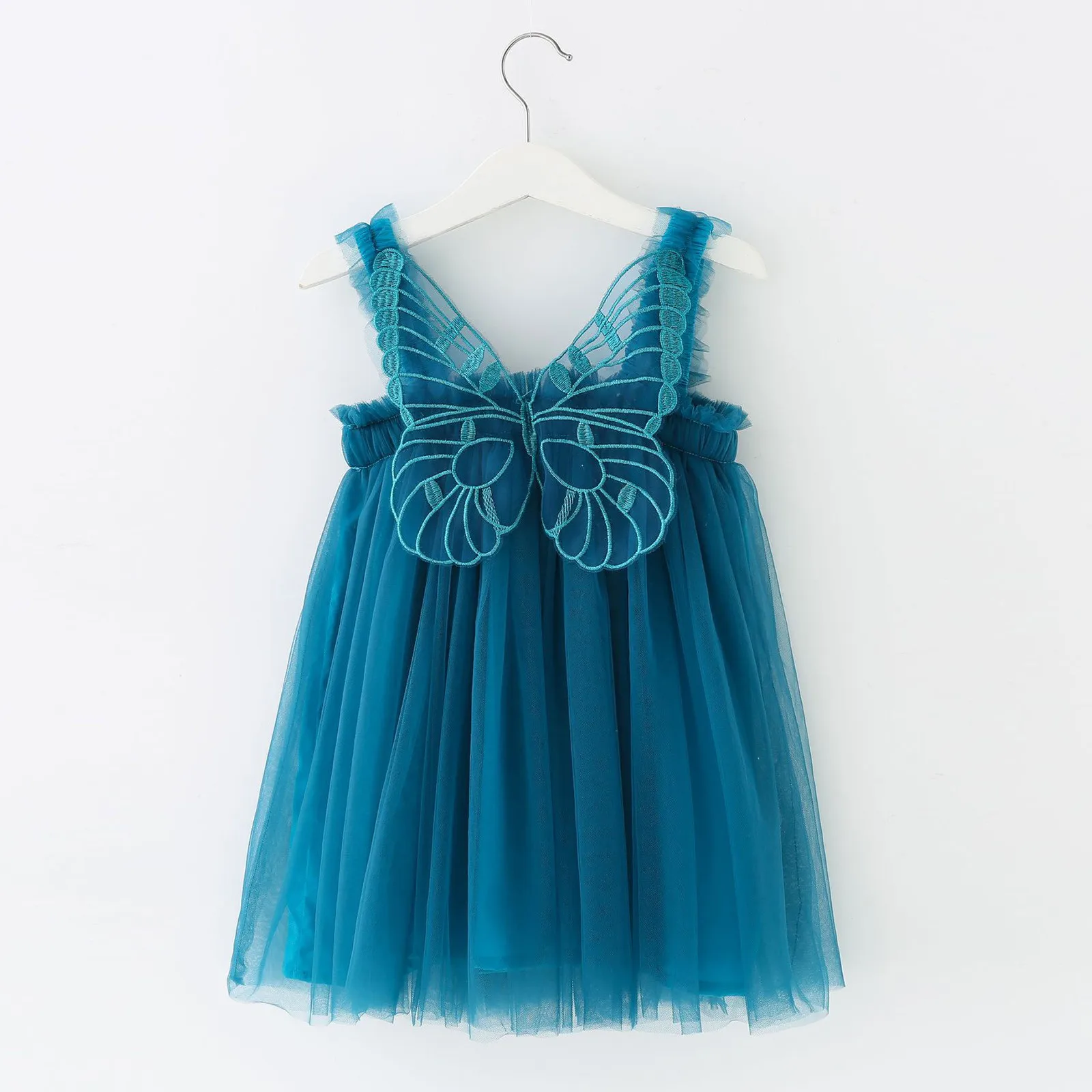 

1-6Y Toddler Baby Kids Girls Lace Layered Tulle Dress 2022 Summer Sleeveless Butterflywings Tutu Princess Birthday Party Dresses