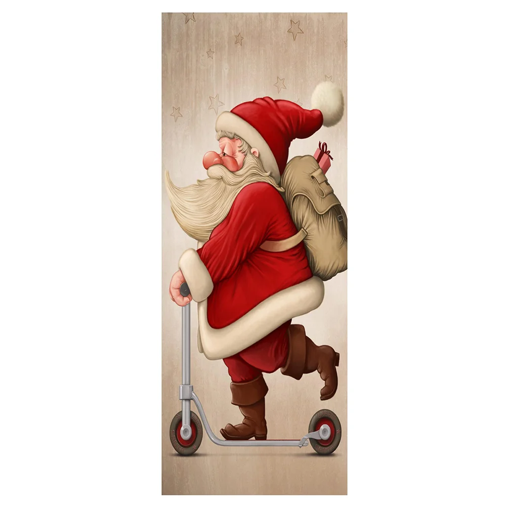 

1pc Christmas Door Sticker Xmas Tree Wall Mural Christmas Door Panel Cover Christmas 3D Door Sticker