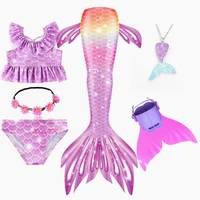 6pcsset new kids mermaid tails cosplay party costume children holiday beach clothes little mermaid girls swimsuit bikini set
