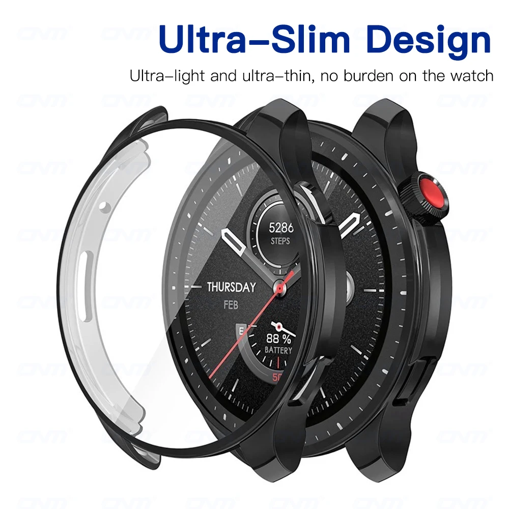 Glossy TPU Soft Protective Case For Amazfit GTR 4 3 GTR4 360 Full Coverage Screen Protector Watch Electroplated Shell Cover