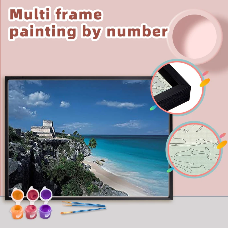 

CHENISTORY Paint By Number With Multi Aluminium Frame Kits Beach Coloring By Numbers Landscape Canvas Paintings Home Decor Gift